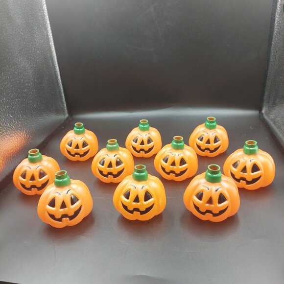 Lot of 10 Vintage Halloween Pumpkin Jack o Lantern Blow Mold String Light Covers - Picture 1 of 5
